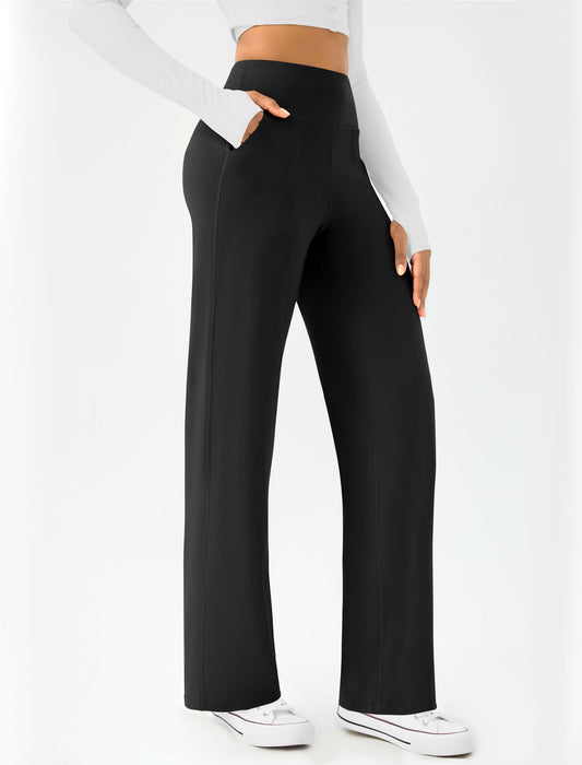High-Waisted Wide Leg Casual Work Yoga Pants with Pockets