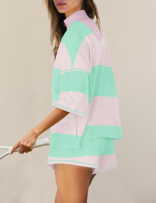Striped Two-Piece Oversized Lounge Set with Pockets