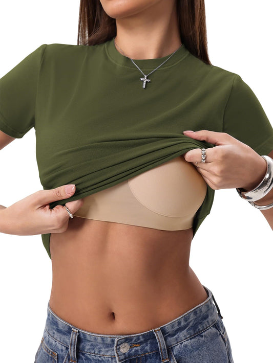 Cotton Jersey Built-In Bra Fitted Everyday T-Shirt