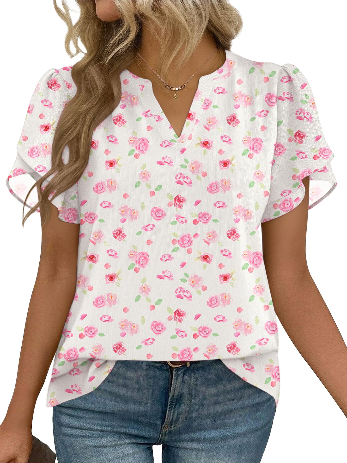 Short Sleeve V-Neck Chiffon Business Casual Blouse