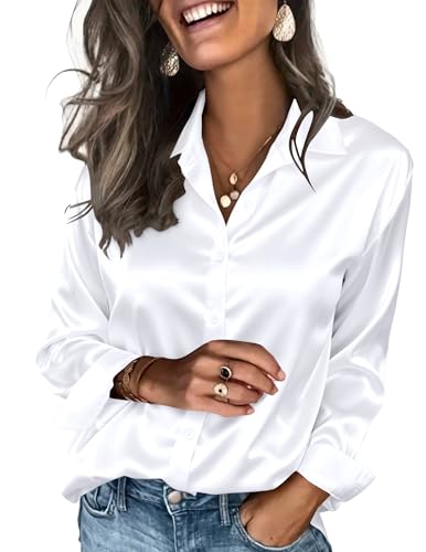 Satin Silk Button-Down Blouse Long Sleeve Casual Top