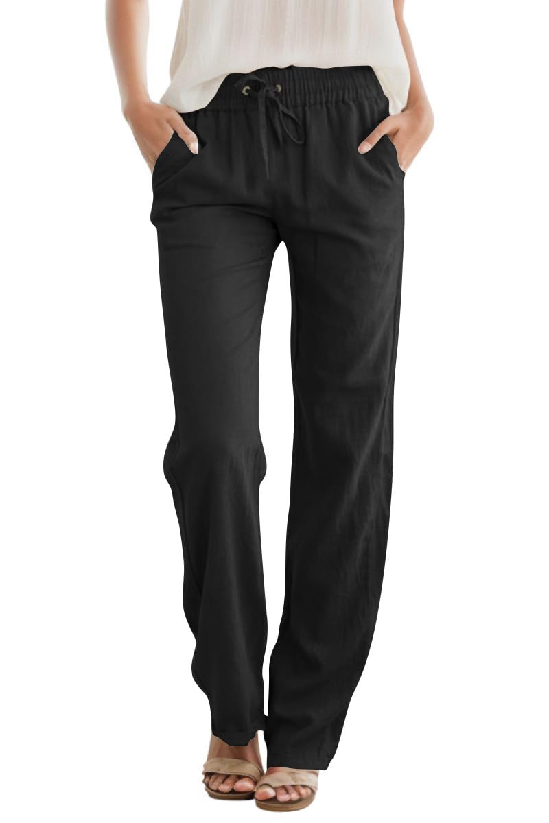 High Waist Drawstring Straight Leg Linen Lounge Pants