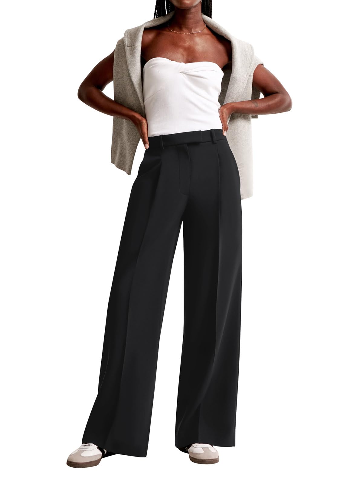 High-Waisted Wide Leg Business Casual Pants with Pockets