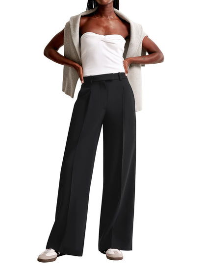 High-Waisted Wide Leg Business Casual Pants with Pockets