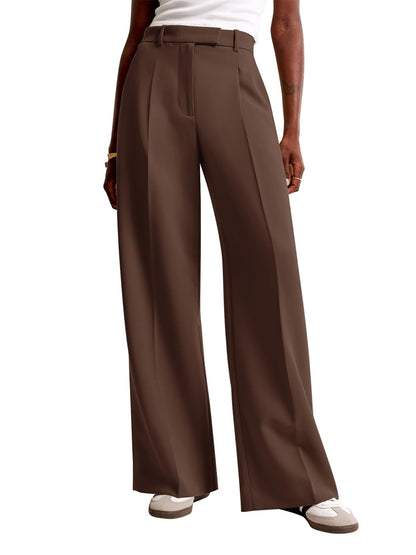 High-Waisted Wide Leg Business Casual Pants with Pockets