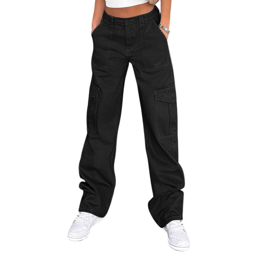 High-Waisted Baggy Wide Leg Cargo Pants with 6 Pockets