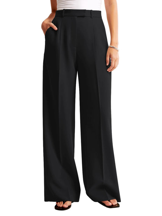 High-Waisted Wide Leg Business Casual Pants with Pockets