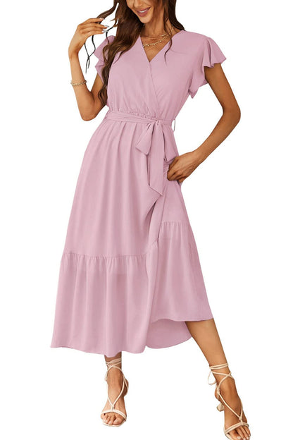 Women's Floral Wrap V-Neck Ruffle Boho Maxi Dress