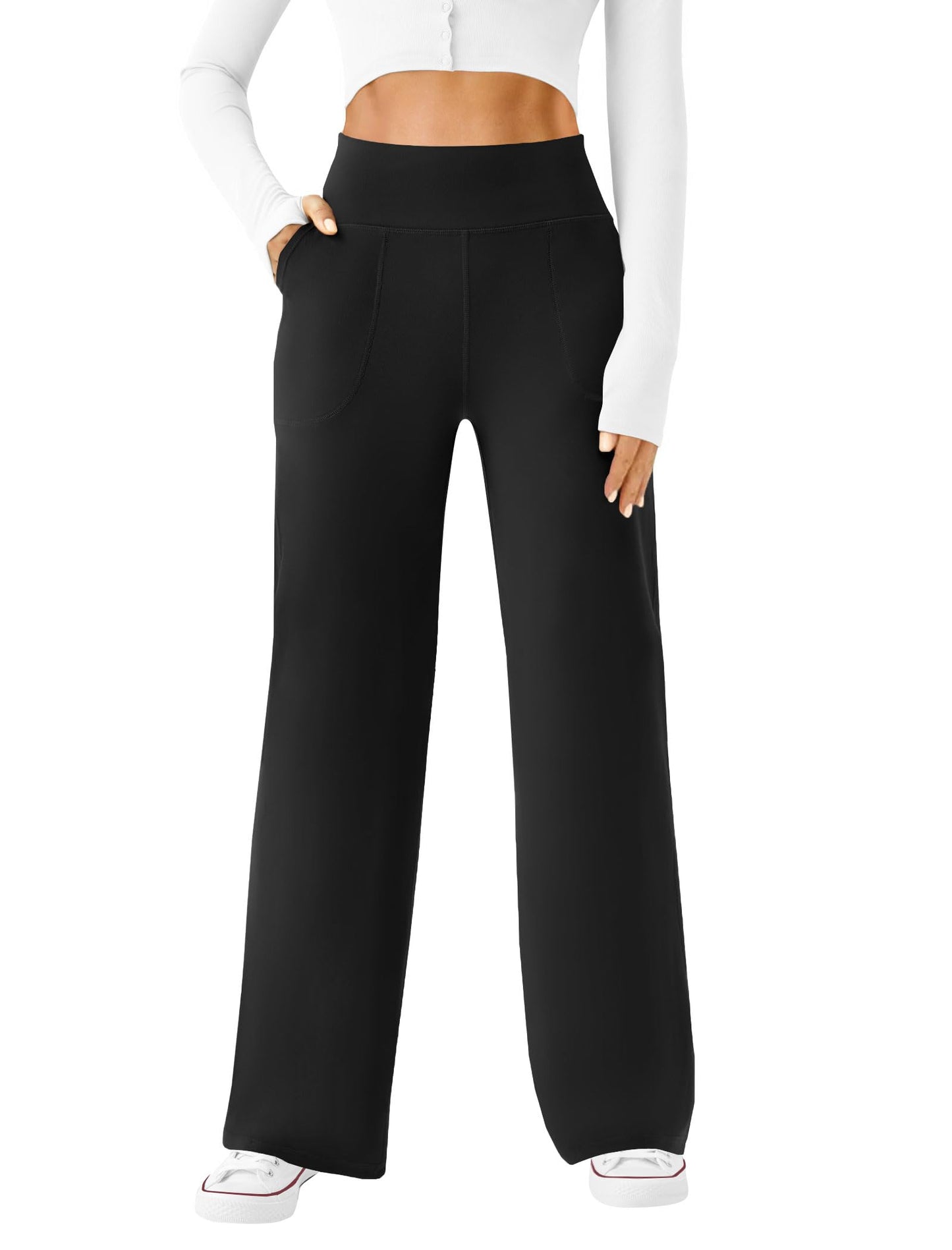 High-Waisted Wide Leg Casual Work Yoga Pants with Pockets