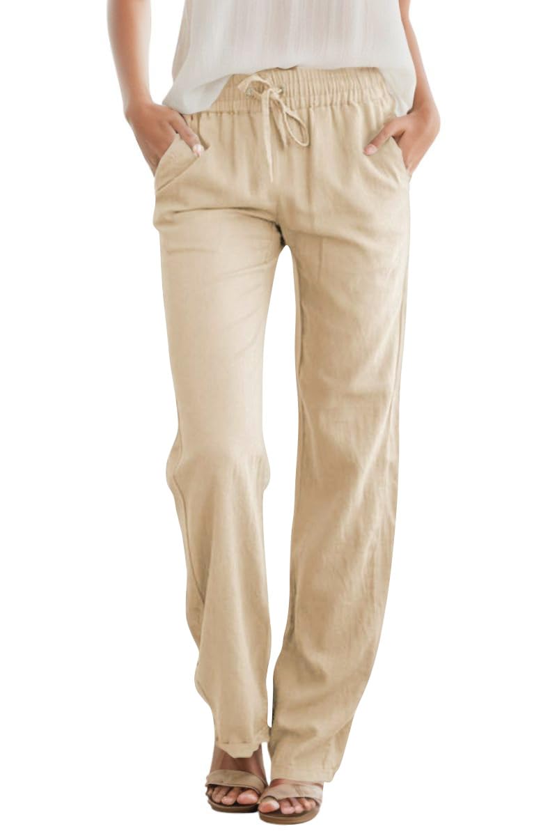 High Waist Drawstring Straight Leg Linen Lounge Pants