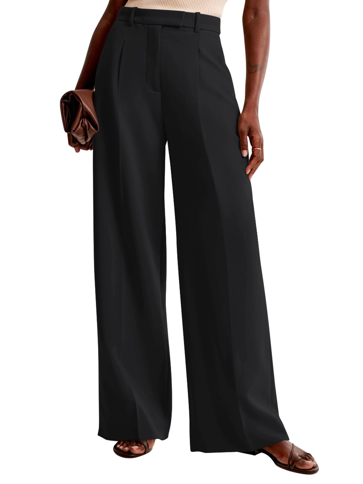 High-Waisted Wide Leg Business Casual Pants with Pockets
