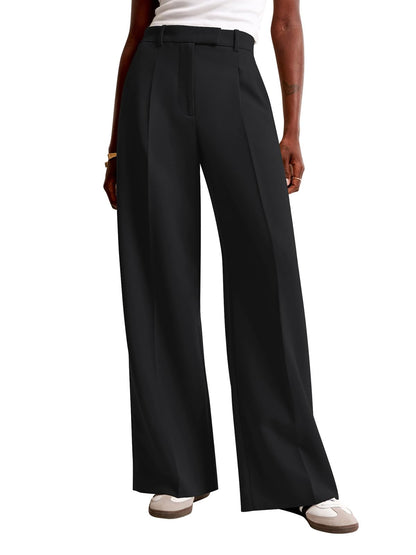High-Waisted Wide Leg Business Casual Pants with Pockets