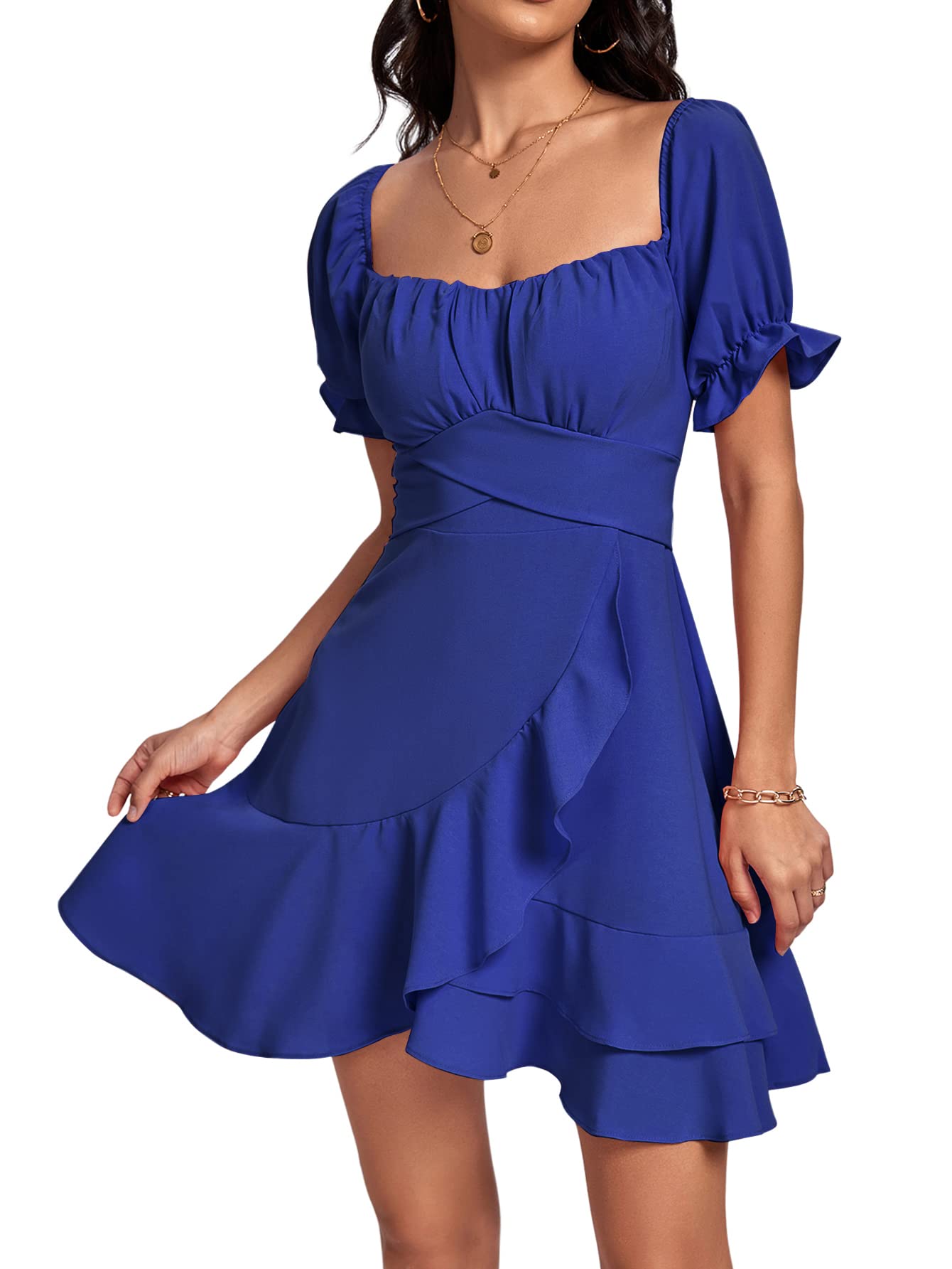 Square Neck Off-Shoulder Ruffle A-Line Mini Dress