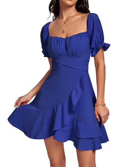 Square Neck Off-Shoulder Ruffle A-Line Mini Dress