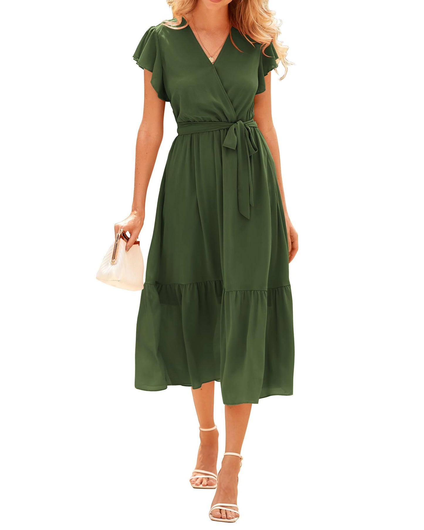 Women's Bohemian Floral Wrap V-Neck A-Line Midi Dress