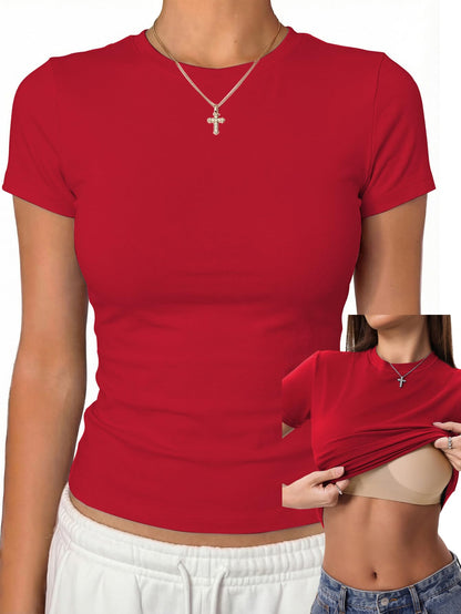 Cotton Jersey Built-In Bra Fitted Everyday T-Shirt