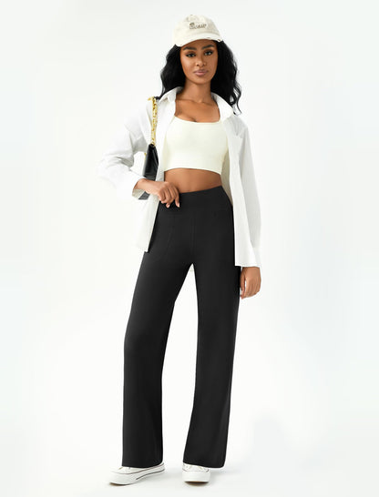 High-Waisted Wide Leg Casual Work Yoga Pants with Pockets