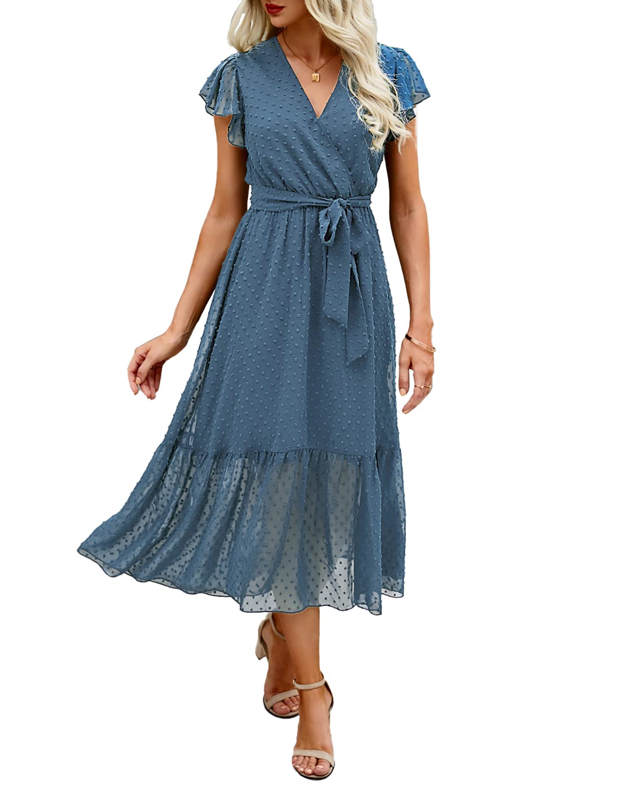 Women's Bohemian Floral Wrap V-Neck A-Line Midi Dress