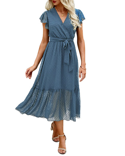 Women's Bohemian Floral Wrap V-Neck A-Line Midi Dress