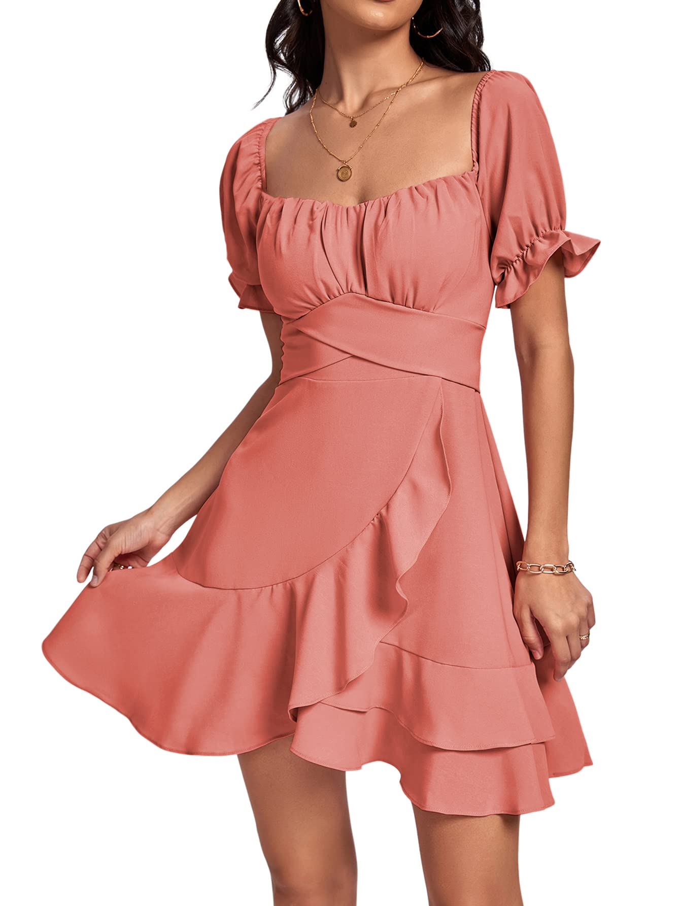 Square Neck Off-Shoulder Ruffle A-Line Mini Dress