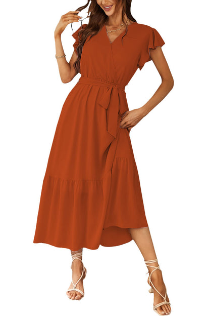 Women's Floral Wrap V-Neck Ruffle Boho Maxi Dress