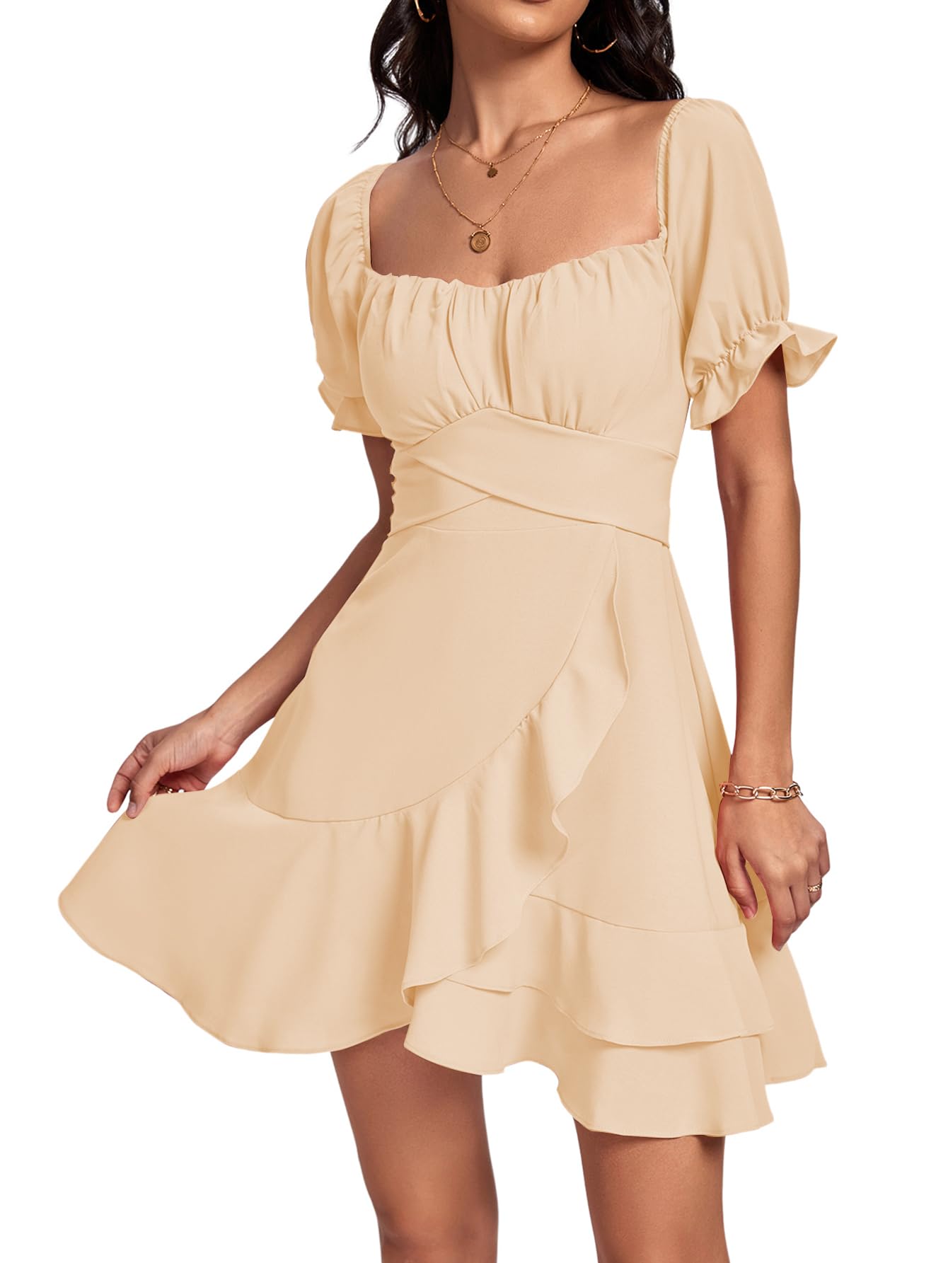 Square Neck Off-Shoulder Ruffle A-Line Mini Dress