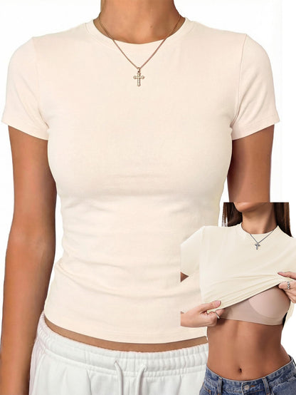 Cotton Jersey Built-In Bra Fitted Everyday T-Shirt