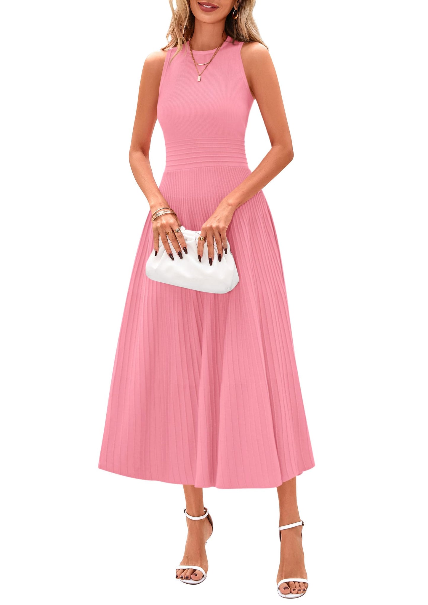 Women's Sleeveless A-Line Pleated Midi Cocktail Dress