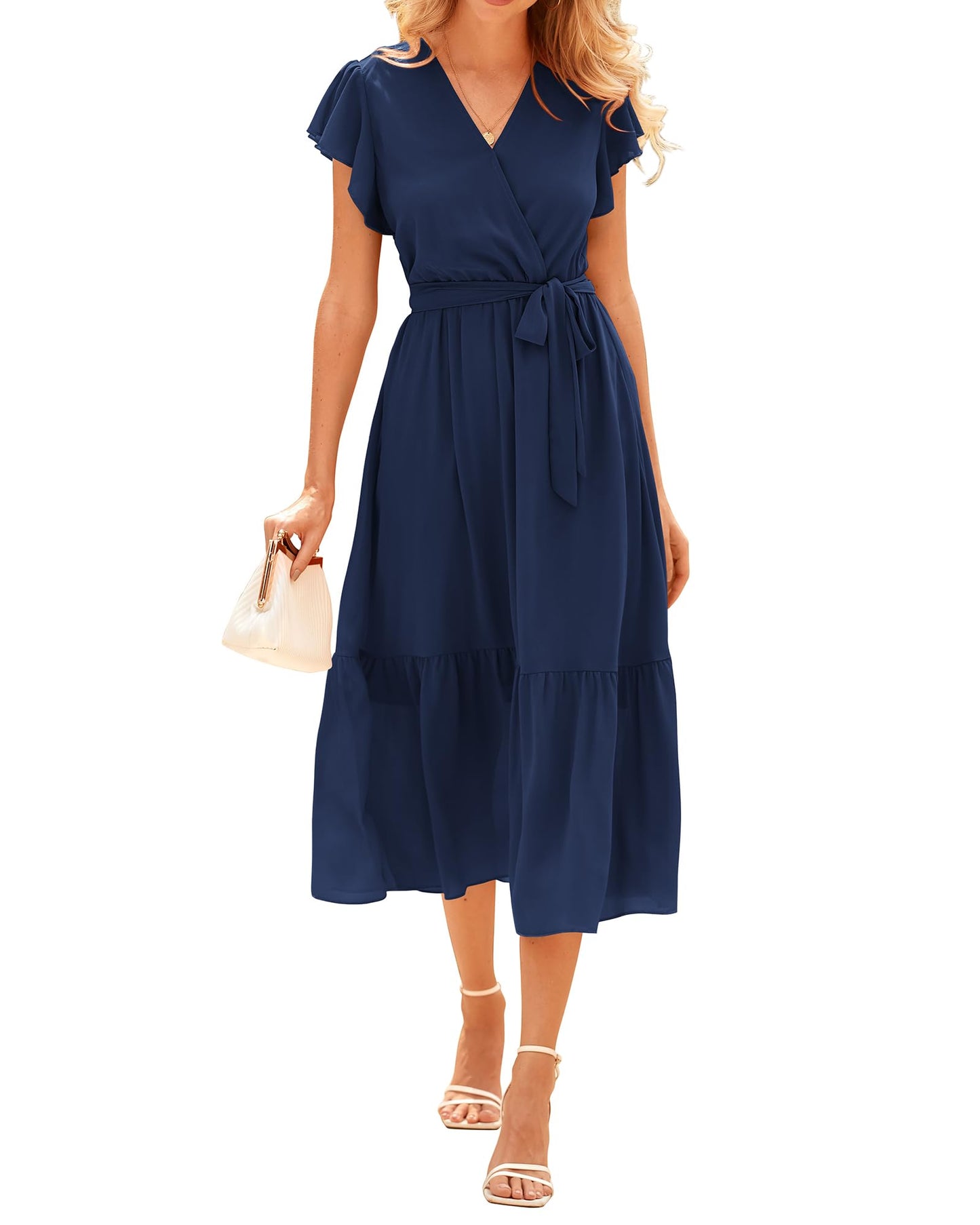 Women's Bohemian Floral Wrap V-Neck A-Line Midi Dress