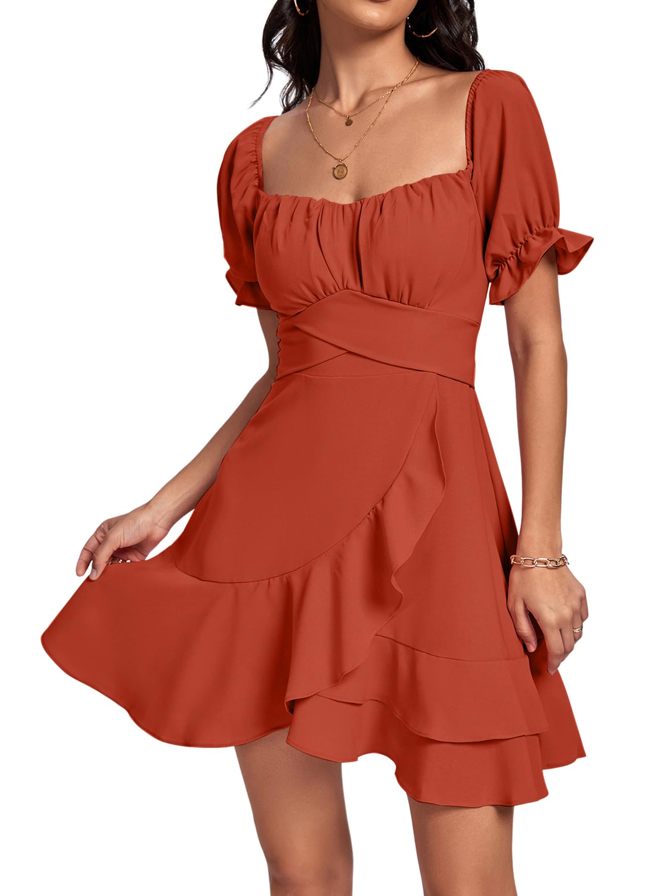 Square Neck Off-Shoulder Ruffle A-Line Mini Dress