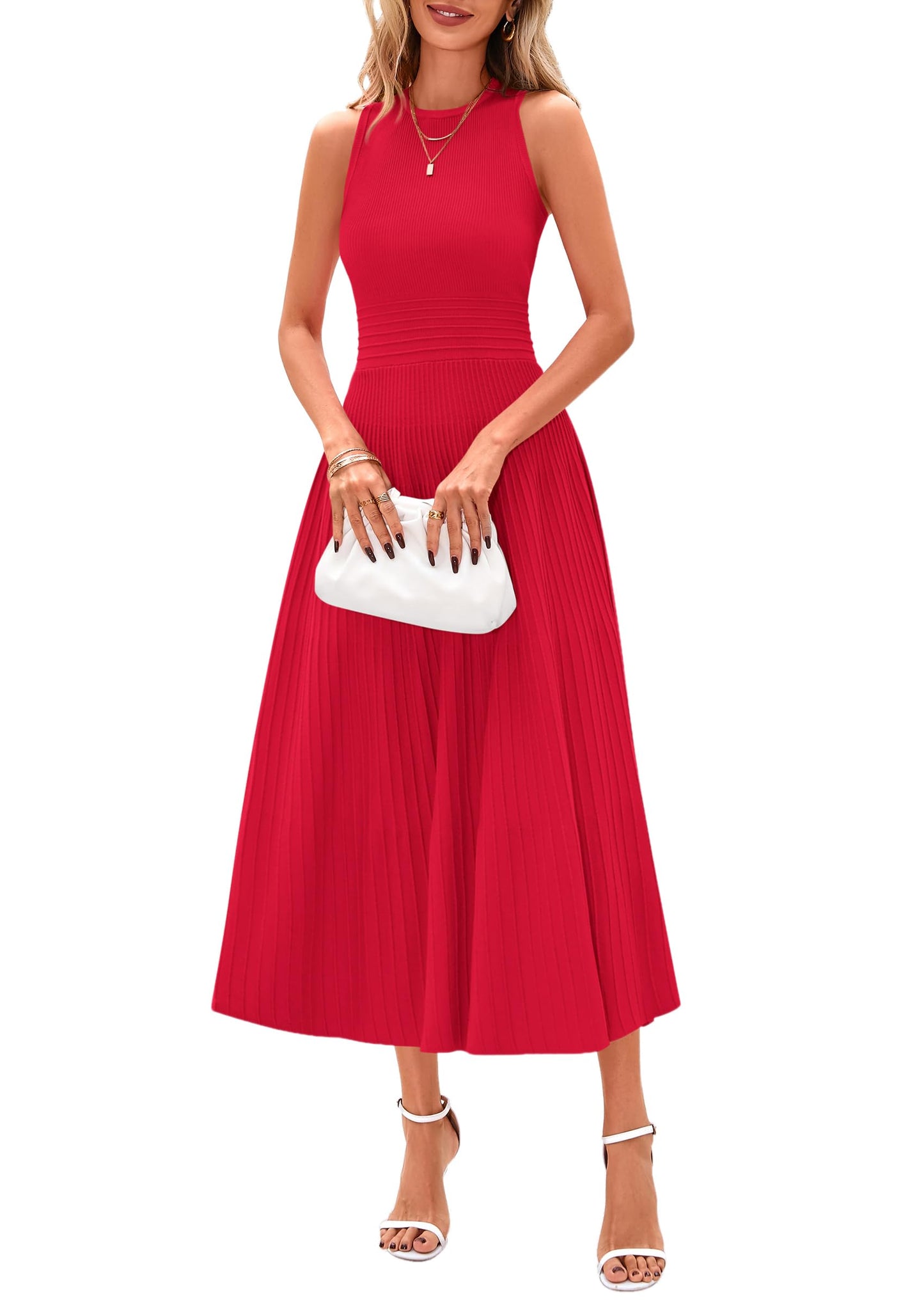 Women's Sleeveless A-Line Pleated Midi Cocktail Dress