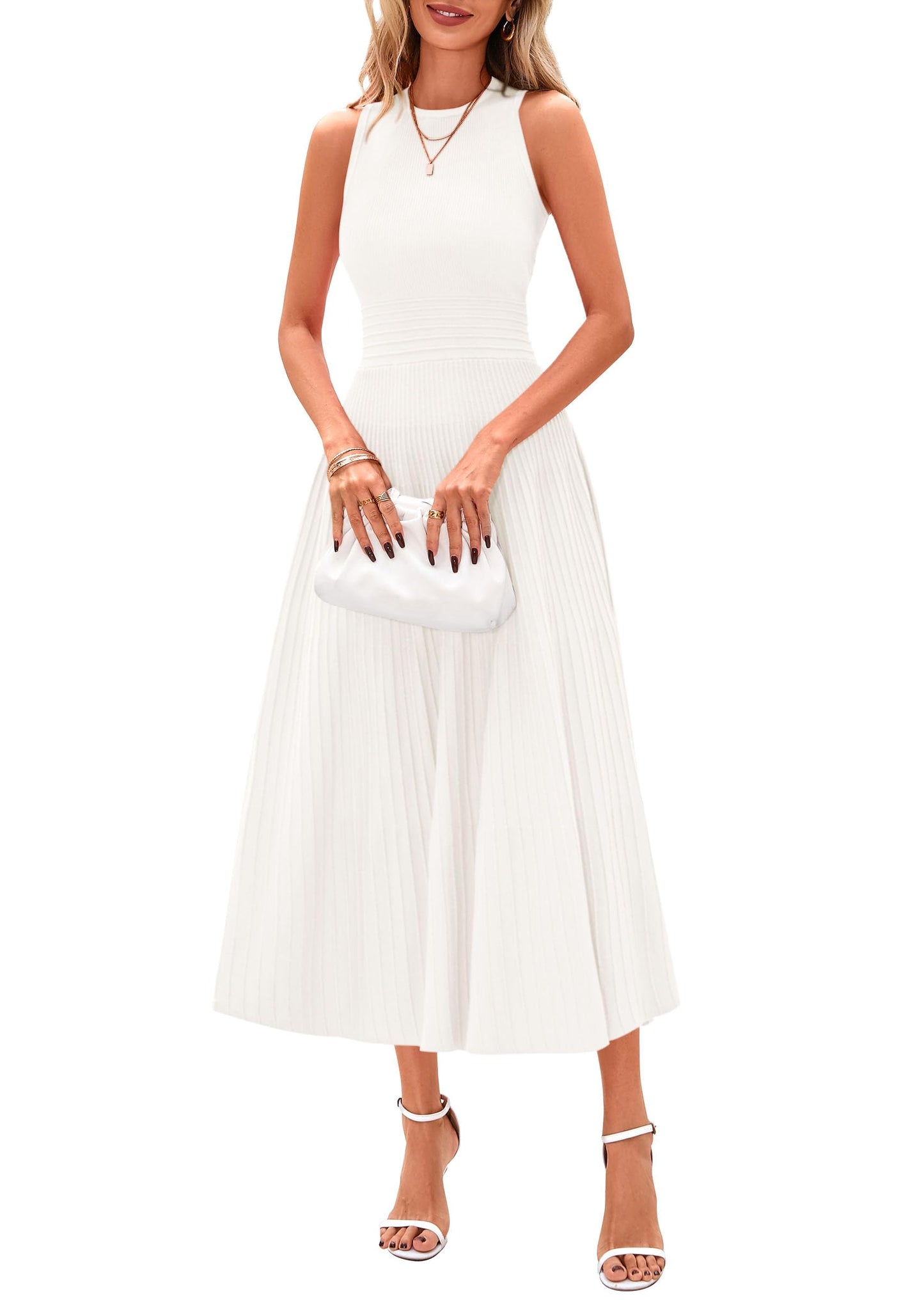 Women's Sleeveless A-Line Pleated Midi Cocktail Dress