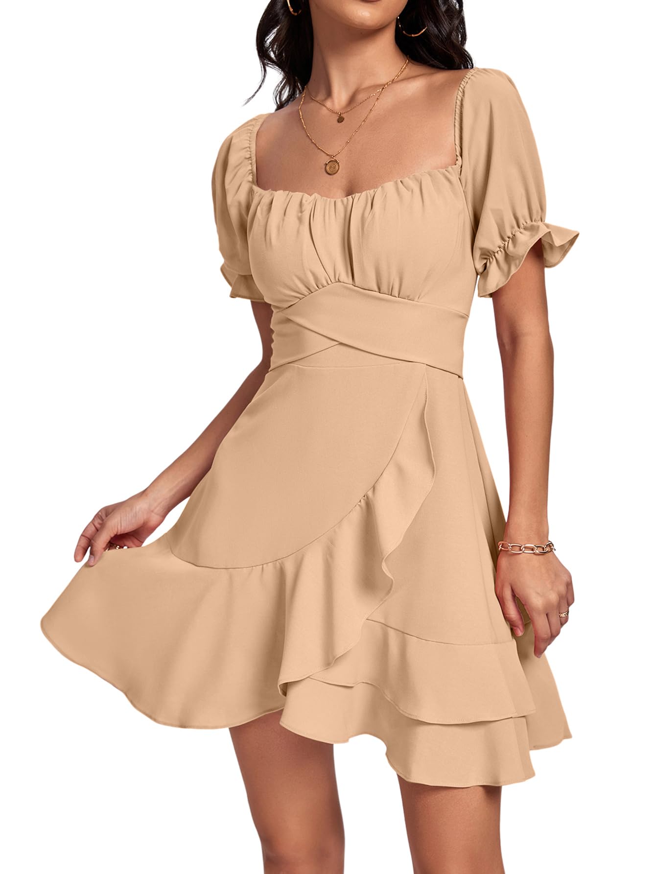 Square Neck Off-Shoulder Ruffle A-Line Mini Dress