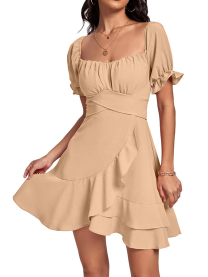 Square Neck Off-Shoulder Ruffle A-Line Mini Dress