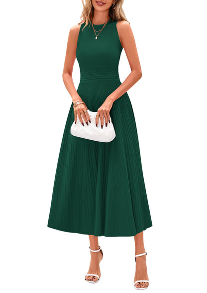 Women's Sleeveless A-Line Pleated Midi Cocktail Dress