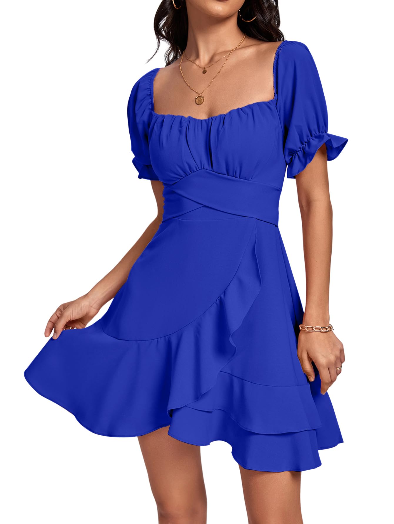 Square Neck Off-Shoulder Ruffle A-Line Mini Dress