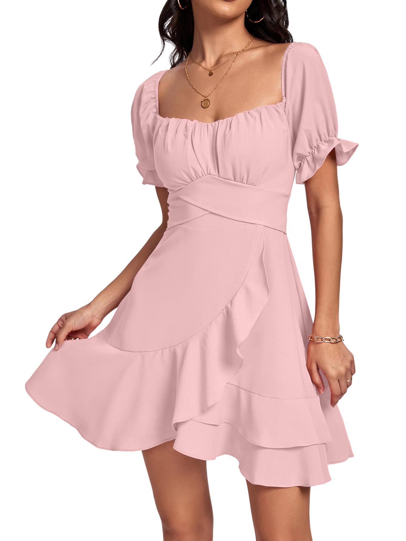 Square Neck Off-Shoulder Ruffle A-Line Mini Dress