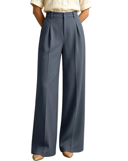 Women's High-Waisted Wide-Leg Work Trousers with Pockets