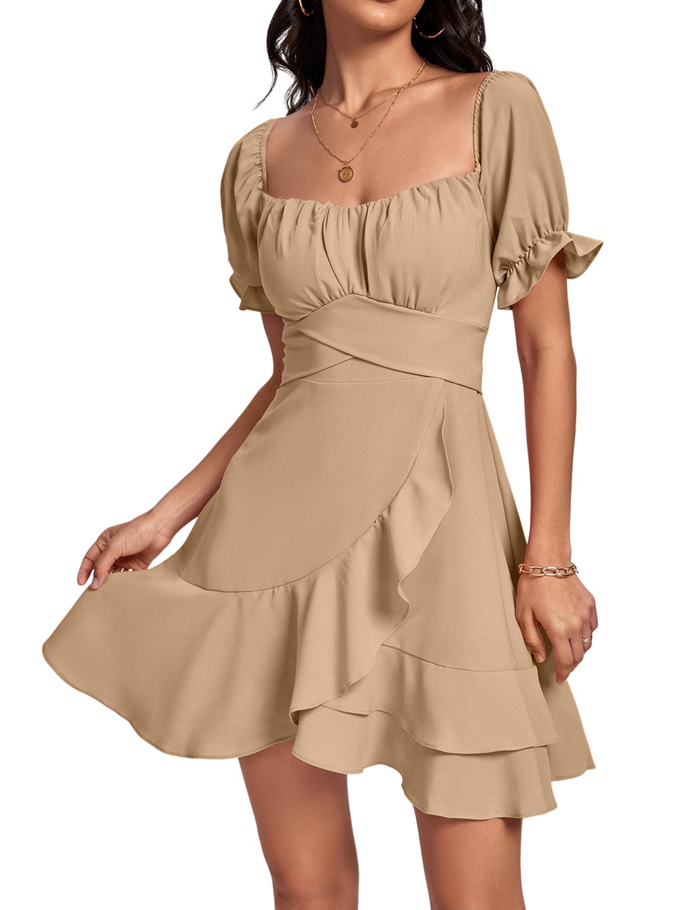 Square Neck Off-Shoulder Ruffle A-Line Mini Dress