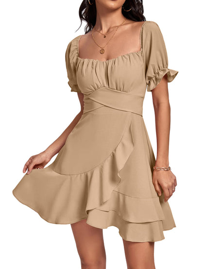 Square Neck Off-Shoulder Ruffle A-Line Mini Dress