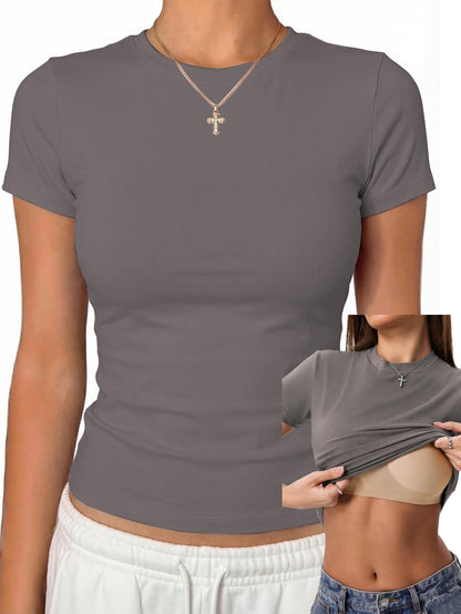 Cotton Jersey Built-In Bra Fitted Everyday T-Shirt