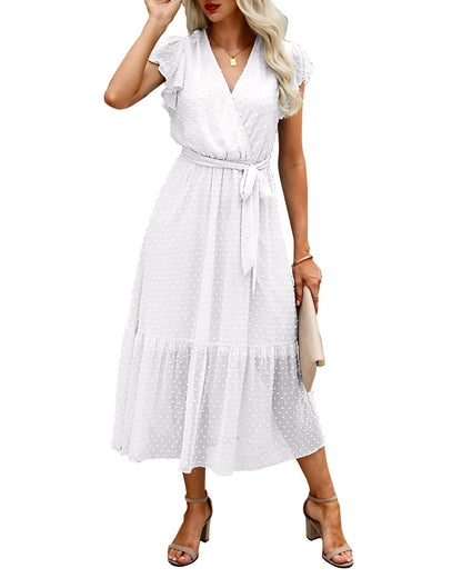 Women's Bohemian Floral Wrap V-Neck A-Line Midi Dress