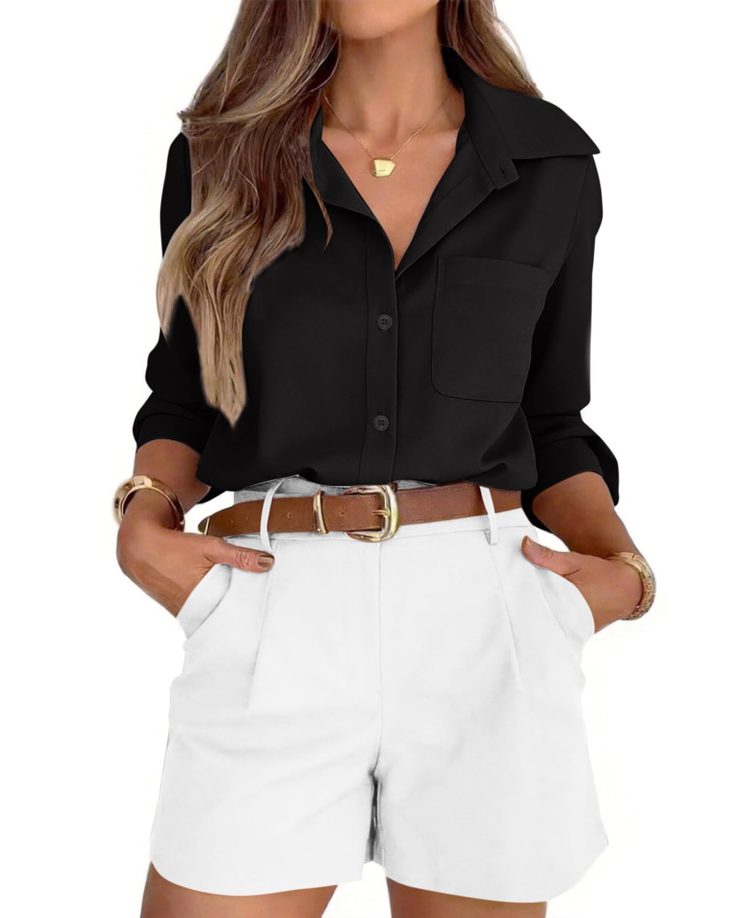 Striped Button-Down Long Sleeve Collared Work Shirt