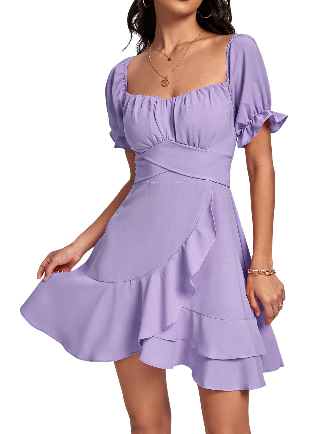 Square Neck Off-Shoulder Ruffle A-Line Mini Dress