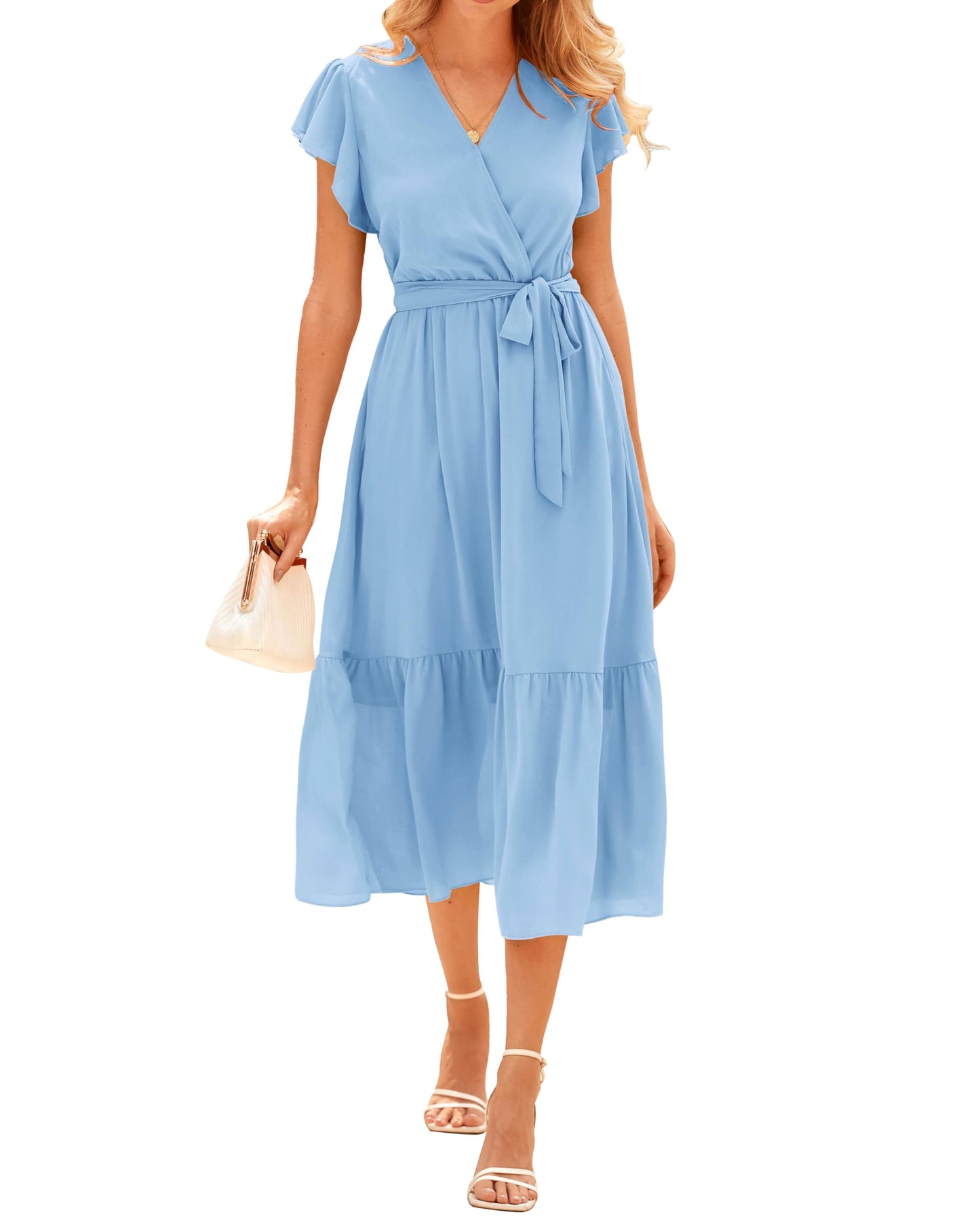 Women's Bohemian Floral Wrap V-Neck A-Line Midi Dress