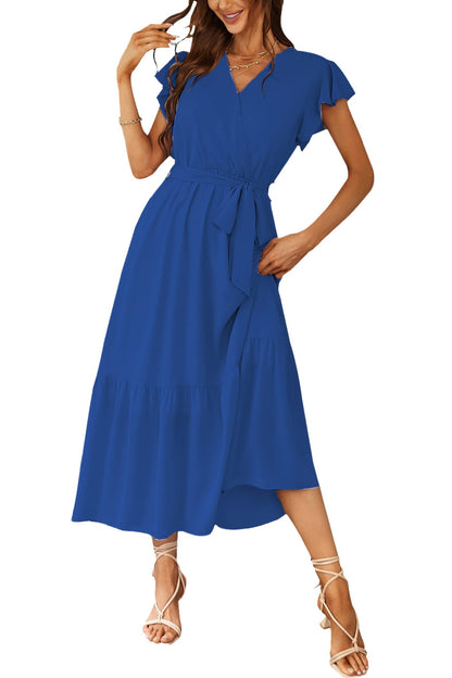Women's Floral Wrap V-Neck Ruffle Boho Maxi Dress