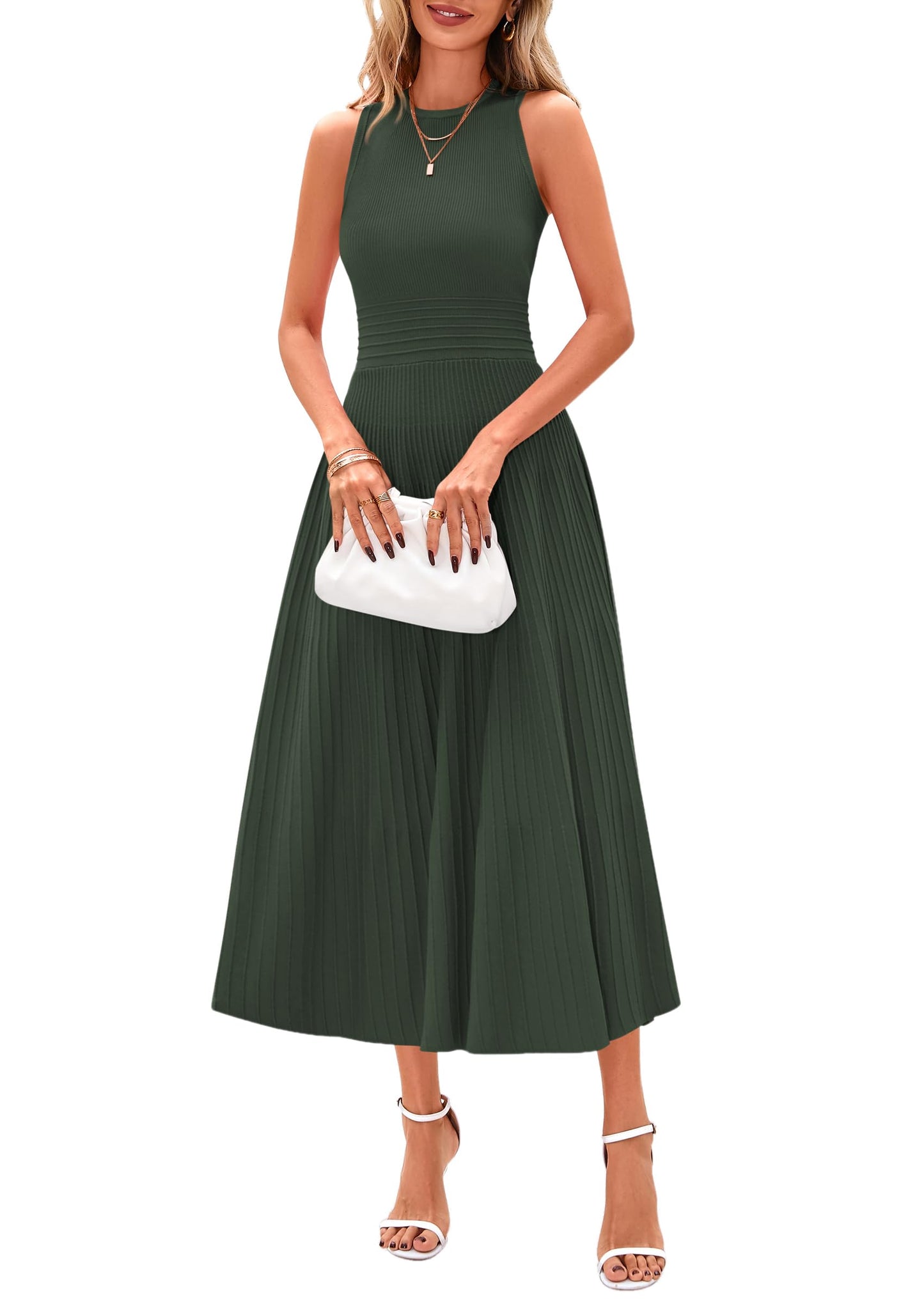 Women's Sleeveless A-Line Pleated Midi Cocktail Dress