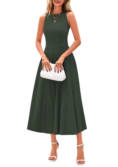 Women's Sleeveless A-Line Pleated Midi Cocktail Dress