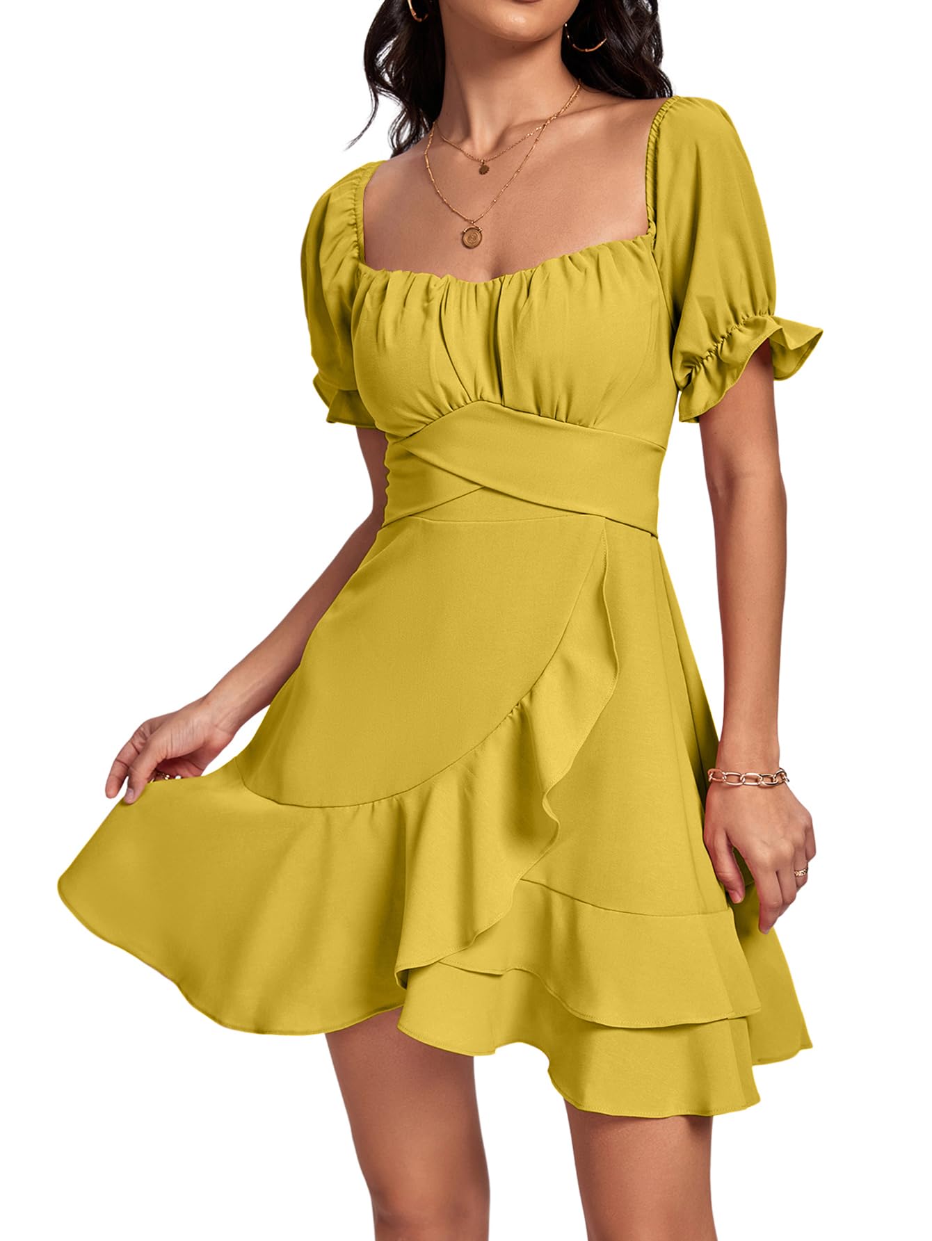 Square Neck Off-Shoulder Ruffle A-Line Mini Dress
