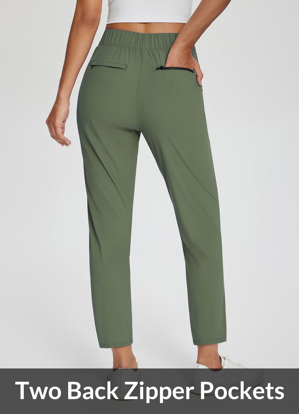 Lightweight Stretch Travel Ankle Pants with Zipper Pockets